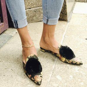 AQUAZZURA Pom Pom Flat Mules